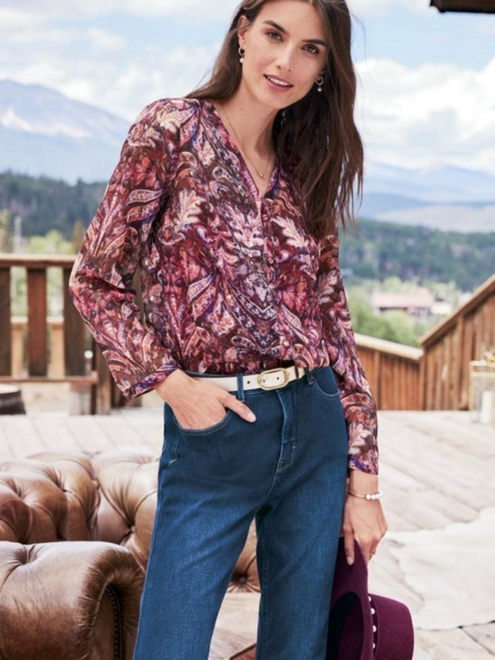 Soft Surroundings size 3x Tasha blouse tunic top paisley sheer lightweight